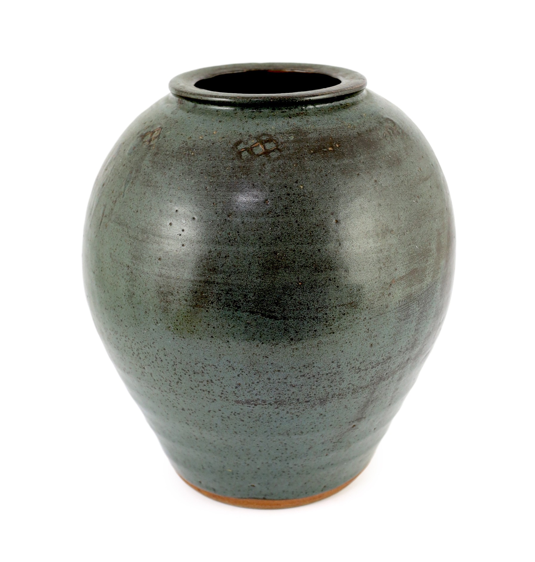 William Marshall (1923–2007), a large grey-blue and tenmoku glazed ovoid vase, 33cm high